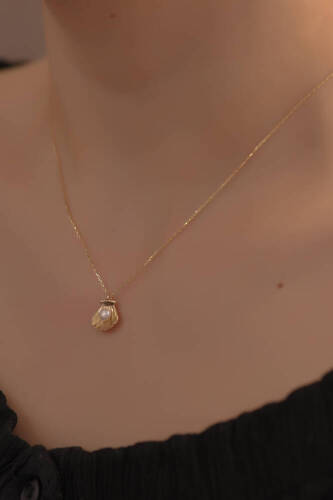 Altın İstiridye İnci Kolye - 