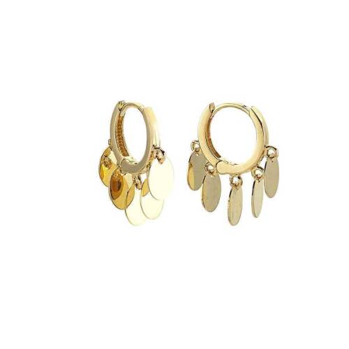 Altın Pullu Sallantılı Halka Küpe - 