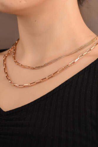 Ataç Rose Altın Çift Taraflı Zincir - 