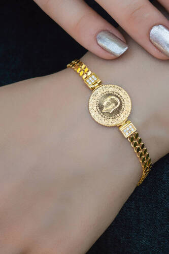 Çeyrek Liralı Arpa Zincirli Bileklik - 