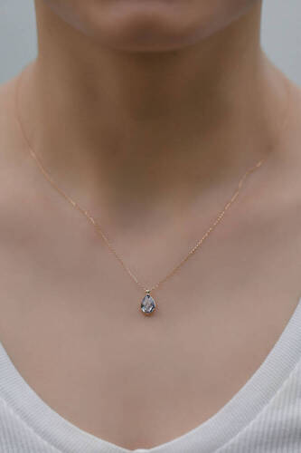 Damla Mavi Taşlı Altın Kolye - 