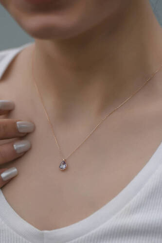 Damla Mor Taşlı Altın Kolye - 