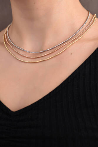 Dorika Yeşil Renk Altın Zincir - 