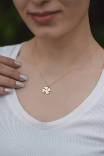 Dört Yapraklı Yonca Altın Kolye - 