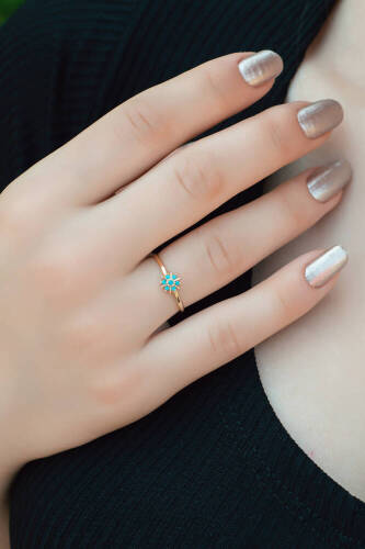 Firuze Pusula Altın Yüzük - 