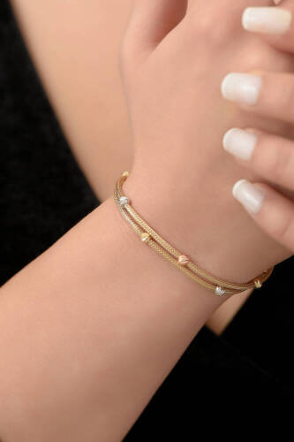 İkili İtalyan Popcorn Altın Bileklik - 