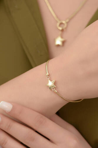 İtalyan Zincirli Altın Yıldız Bileklik - 