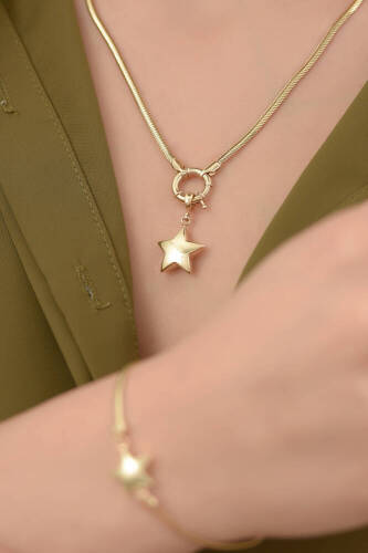 İtalyan Zincirli Altın Yıldız Kolye - 