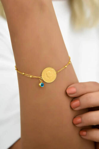 Kadın Altın Dorika Zincirli Çeyrek Bileklik - 