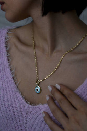 Kadın Altın Mine Gözlü Modern Kolye - 