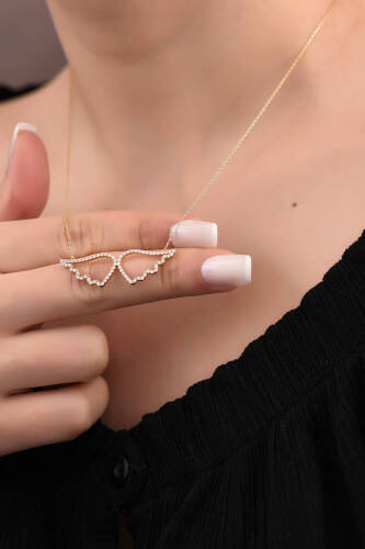 Melek Kanadı Taşlı Altın Kolye - 