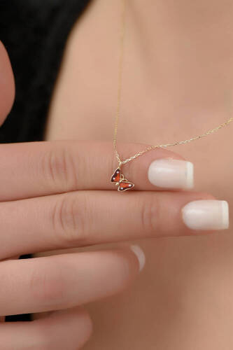 Mineli Altın Kelebek Kolye - 