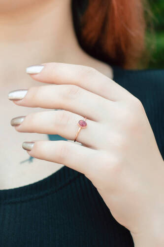 Mor Turmalin Taşlı Altın Yüzük - 