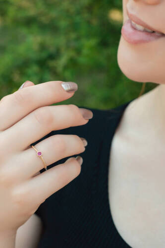 Mürdüm Taşlı Burgu Altın Yüzük - 