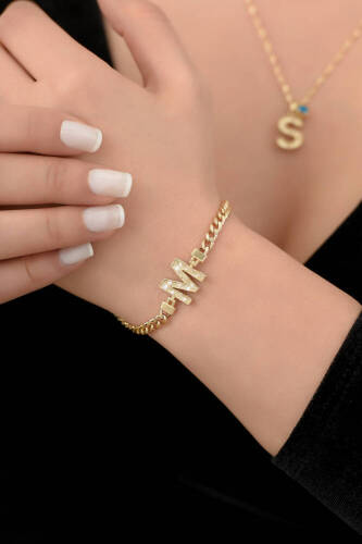 Parlak Harf Altın Bileklik - 