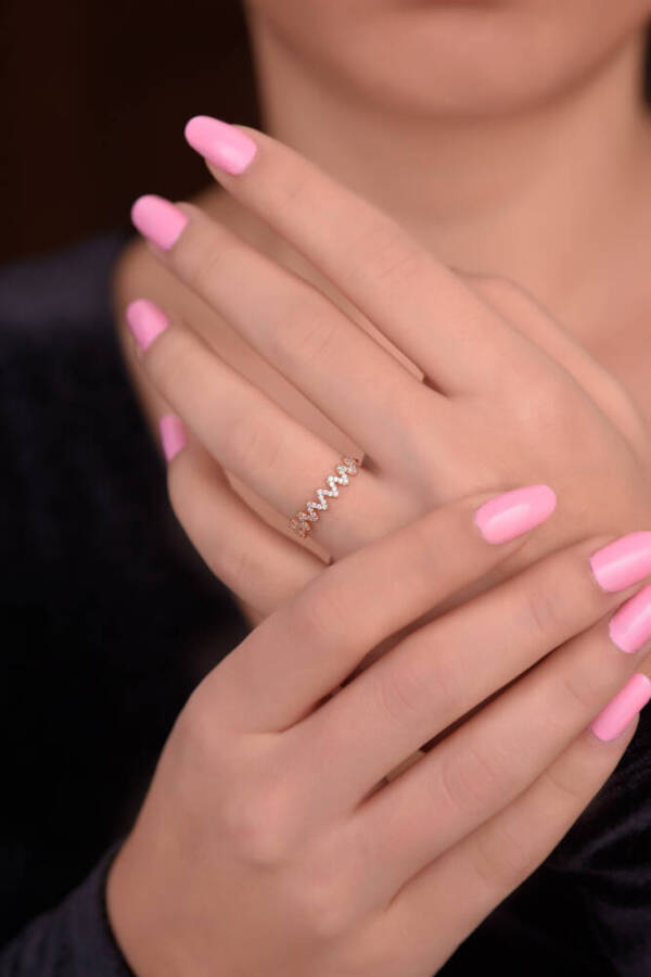 Pembe Zigzag Altın Yüzük - 1