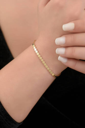 Sıra Altıgen Sade Altın Bileklik - 