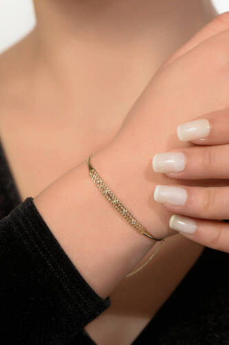 Taşlı Altın Hasır Bileklik - 