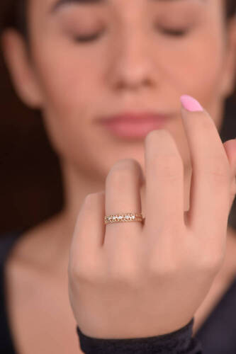 Taşlı Hasır Altın Yüzük - 