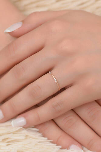 Tria Taşlı Rose Altın Yüzük - 