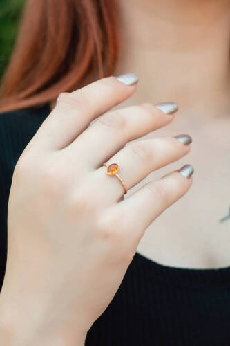 Turuncu Turmalin Taşlı Altın Yüzük - 