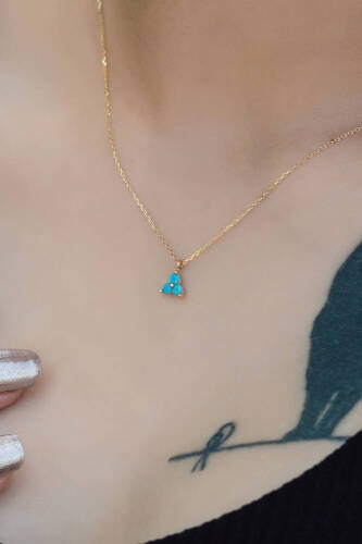 Üç Firuze Altın Kolye - 