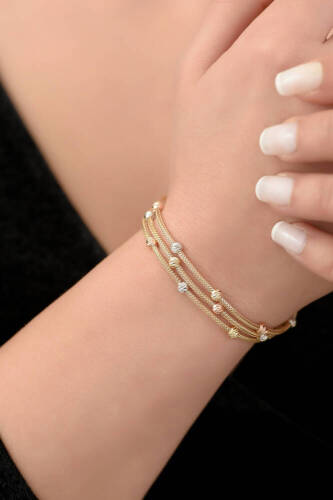 Üçlü İtalyan Popcorn Altın Bileklik - 