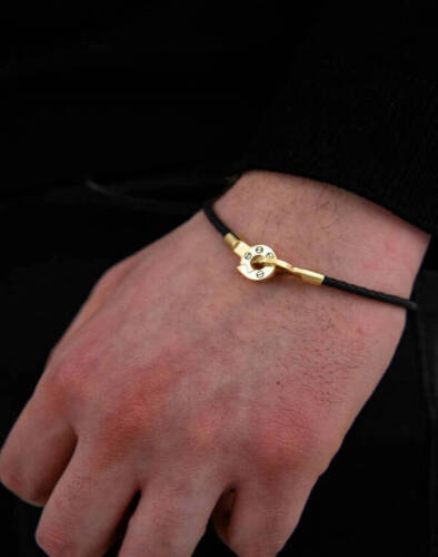 Unısex Çivi Desenli Derili Bileklik - 