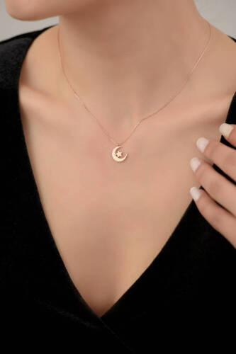 Yeni Ayyıldız Rose Altın Kolye - 