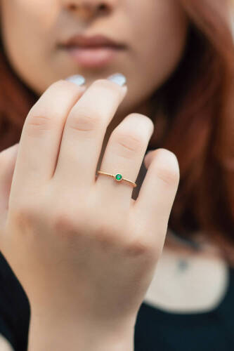 Yeşil Burgu Altın Yüzük - 